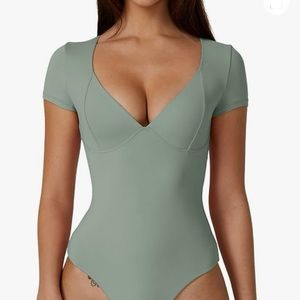 Women's V Neck Short Sleeve BodySuit-XS